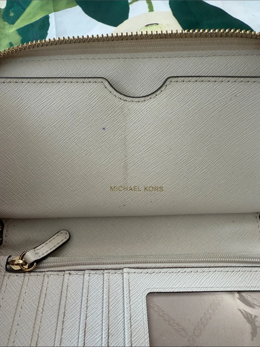Michael Kors Beige Signature Zip Wristlet with Gold Hardware